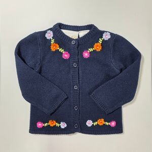 Infant/Toddler Navy Button-Front Cardigan with Floral Embroidery